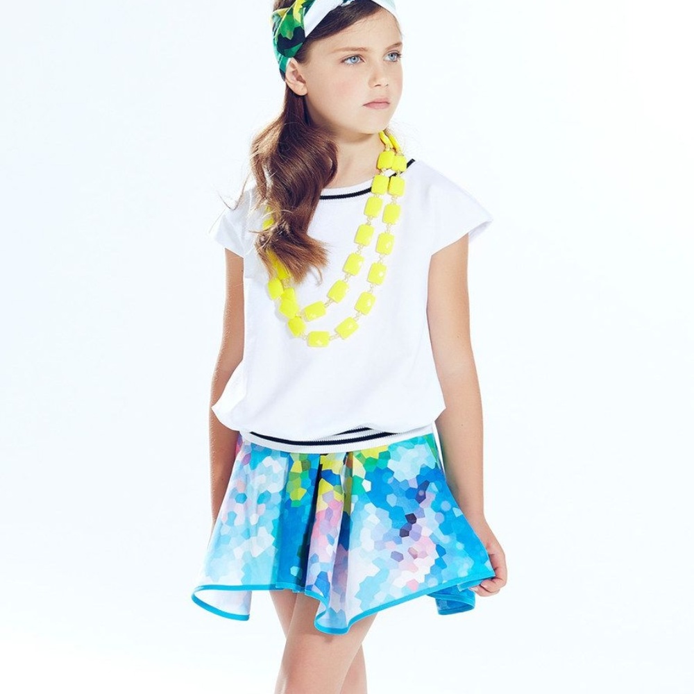 VALMAX White & Blue Pixel Blouson Dress (NWOT)